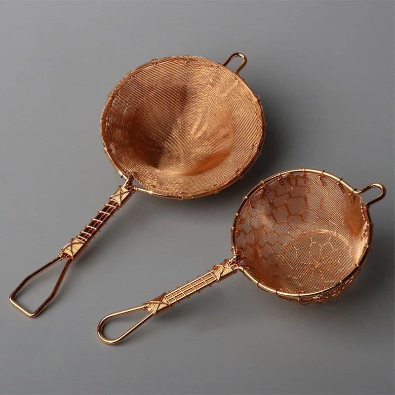 Atacado estilo japonês dreno de chá cobre puro filtro de chá puro tecido à mão malha de ouro dourado prata conjunto de c