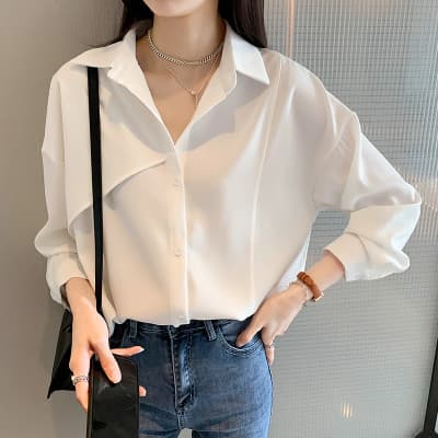 Desconto de marca Roupas femininas contador retirada contador comércio exterior novo estilo camisa branca Design feminin