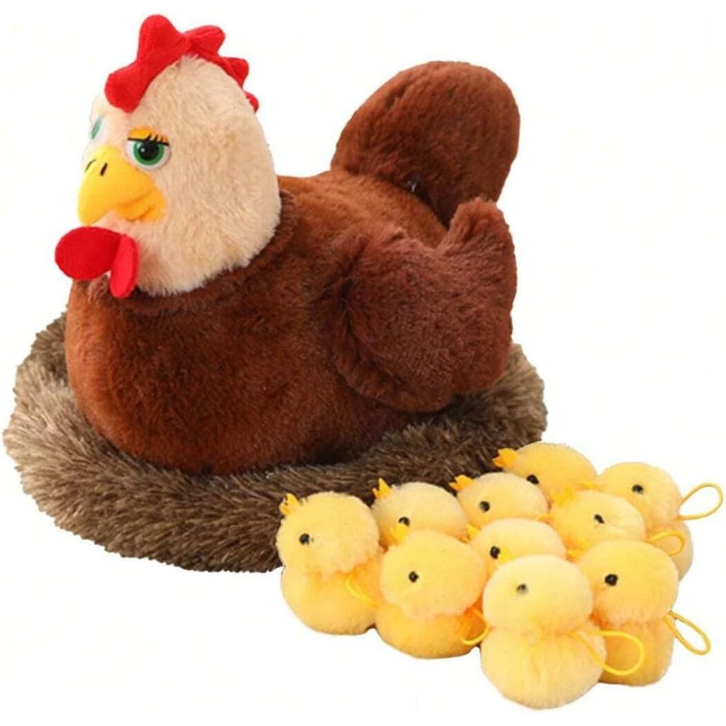 Bicho De Pelúcia De Frango 12PS 11.8 " , Mãe Galinha Com 10 Pintinhos E Ninho , Brinquedo Interativo Animais De Fazenda