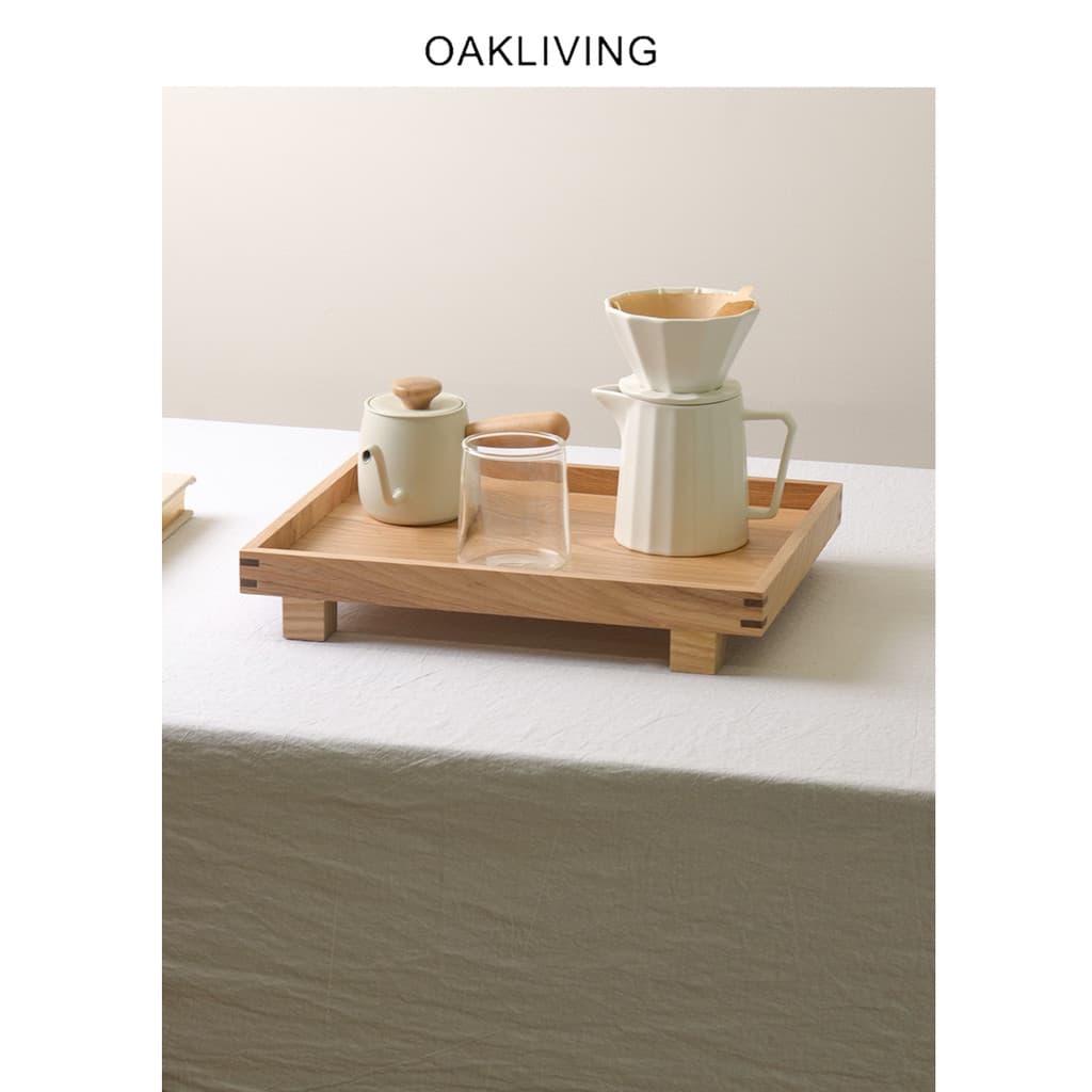 Bandeja de armazenamento de carvalho Natural Oakliving Bandeja de armazenamento organizador de mesa Bandeja de chá simpl