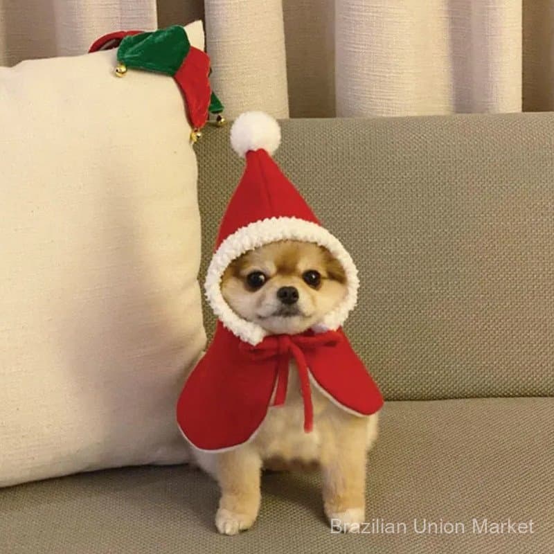 Roupa de Natal Vermelha com Capuz para Shiba Inu, Gato de Estimação, Golden Retriever, Chapéu Curto de Férias, Presente