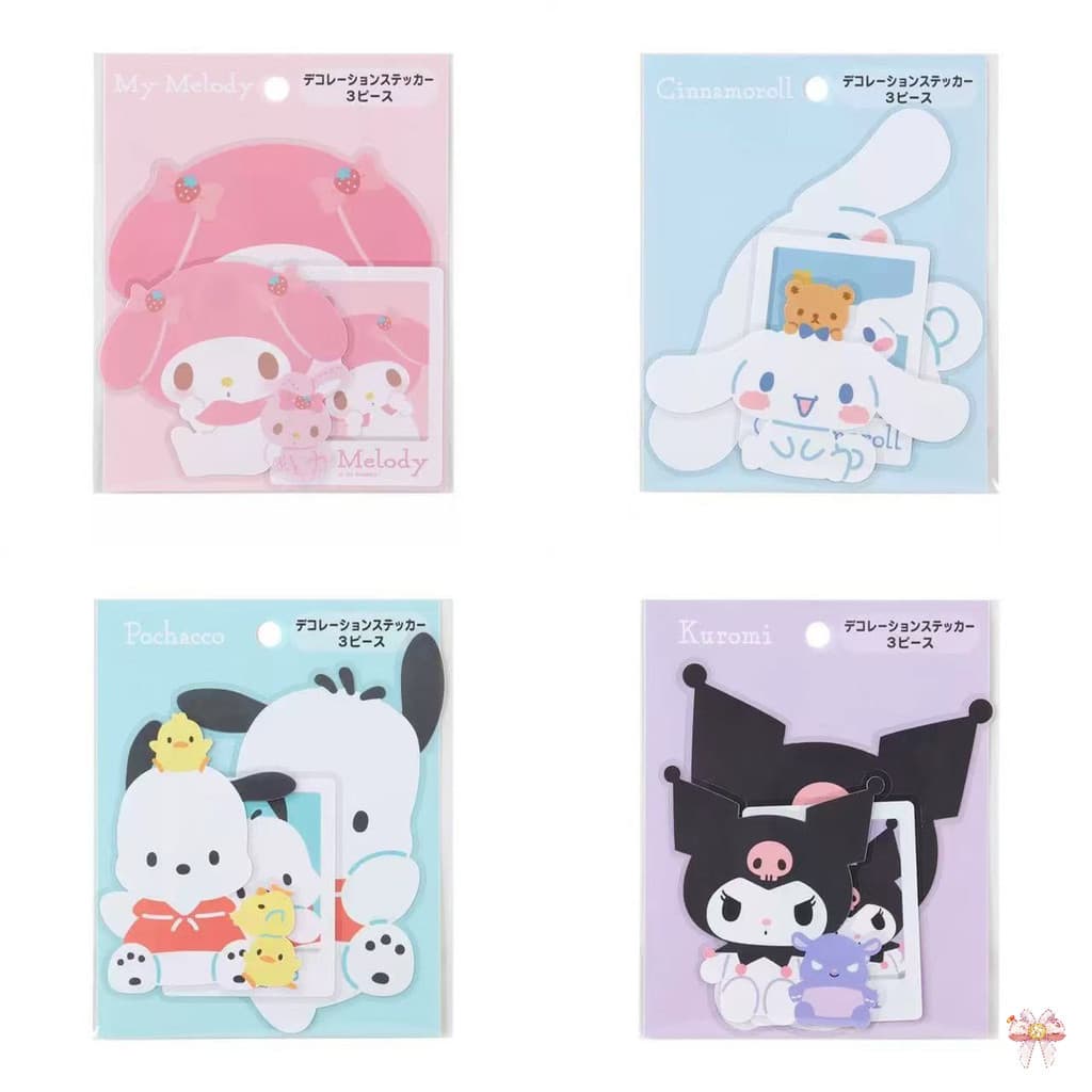 Adesivos de bagagem de papelaria de desenho animado Melody Kuromi Canela Dog Adesivos de telefone móvel Um pacote de 3 p