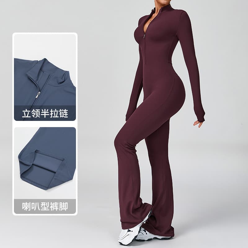 Macacão De Ioga De Manga Comprida Com Sensor De Nuvem Zíper Feminino , Body De Uma Peça De fitness E Esportes De Alta In