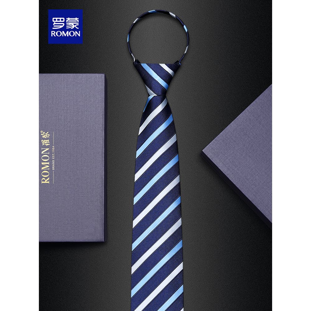 Romon azul gravata masculina terno Formal negócios estilo zíper casamento noivo pessoa preguiçosa terno livre camisa 8cm