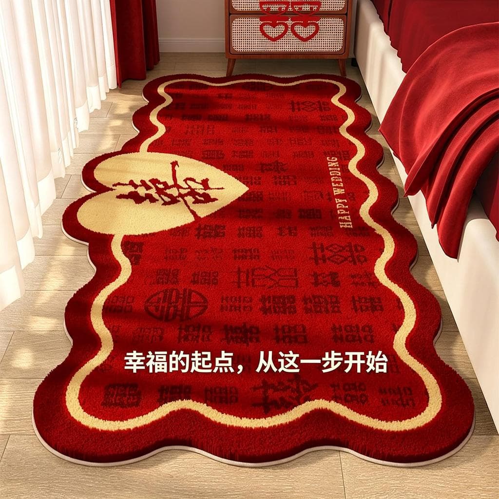 Tapete de felicidade dupla pés, quarto de casamento, personagem feliz, tapete de quarto de casamento, vermelho, festivo,