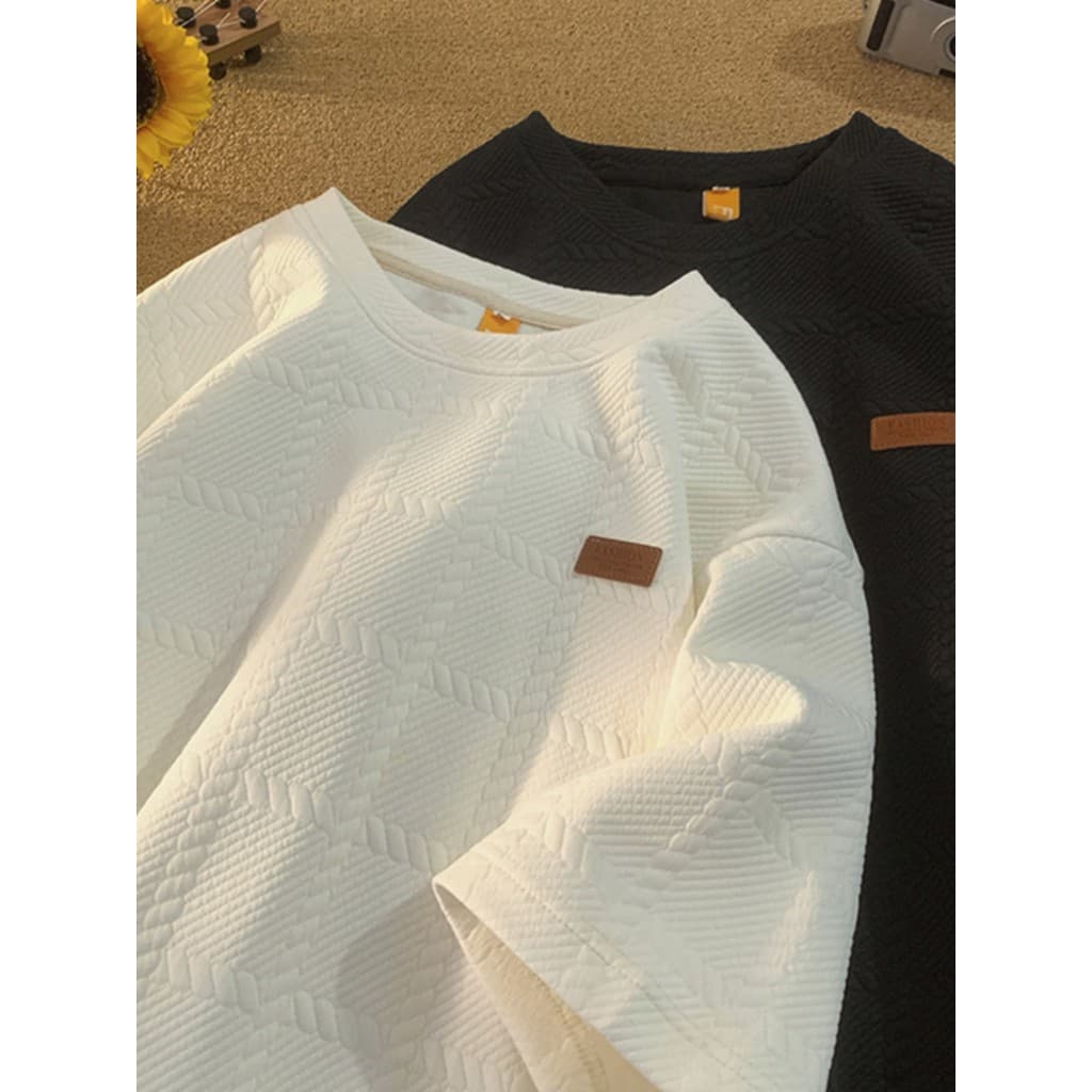 Design nicho pesado camiseta de manga curta masculina verão Street Wear meia manga topo 2024 novo estilo meninos mangas