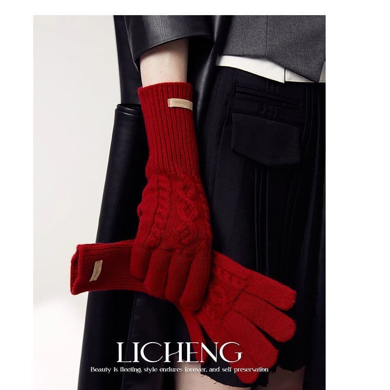 Licheng 100% luvas de lã australiana inverno feminino natal vermelho quente ciclismo lã torção luvas presente