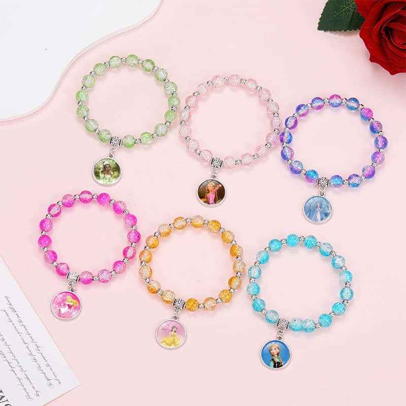 Escapando princesa pulseira de contas rachadas Elsa Ariel Mulan frisado menina coração crianças acessórios