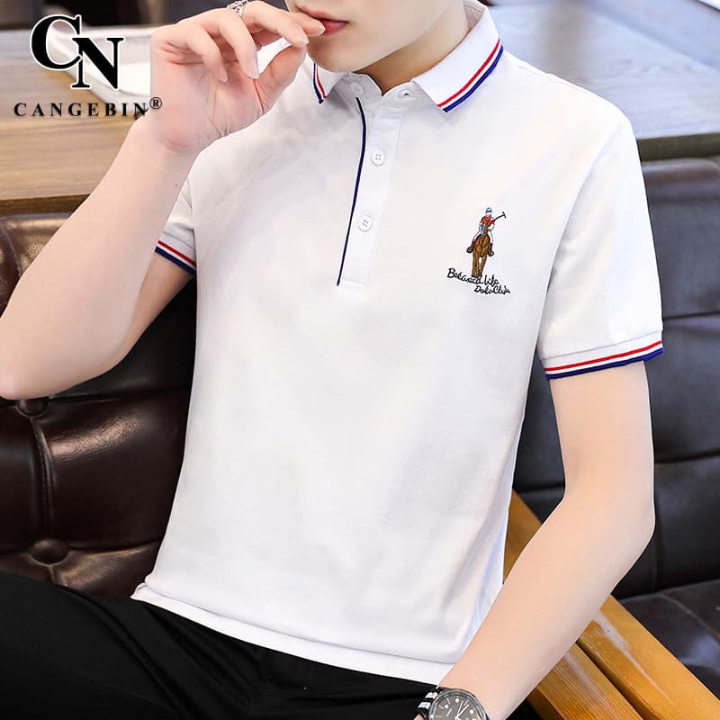 Camisa Polo de manga curta masculina verão seda gelo 2025 novo estilo puro algodão High-End meia manga colarinho marca l