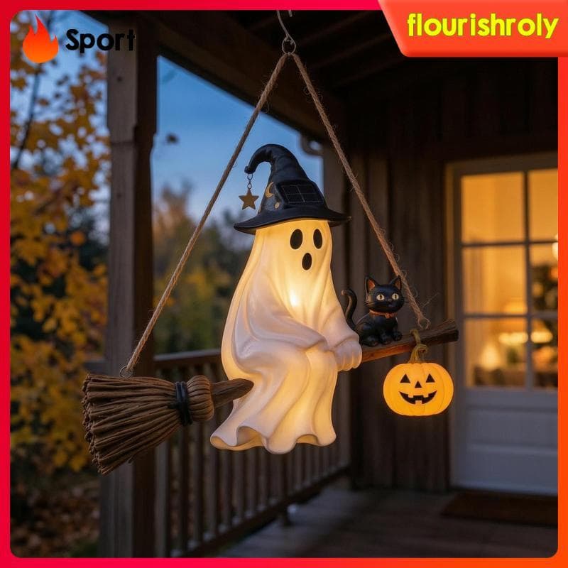 [Flourishroly2] Fantasma Pendurado Com Chapéu De Bruxa , Luz De Resina Decoração De Quintal , Assustador E Resistente Pa