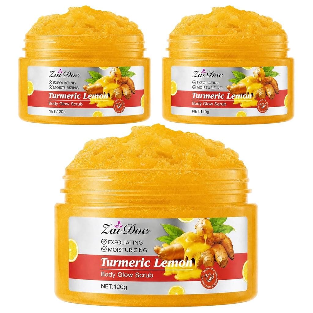 3 Pacotes de Esfoliante Corporal de Cúrcuma e Limão, Polidor Corporal Esfoliante com Aloe, Óleo de Coco e Ácido Hialurôn