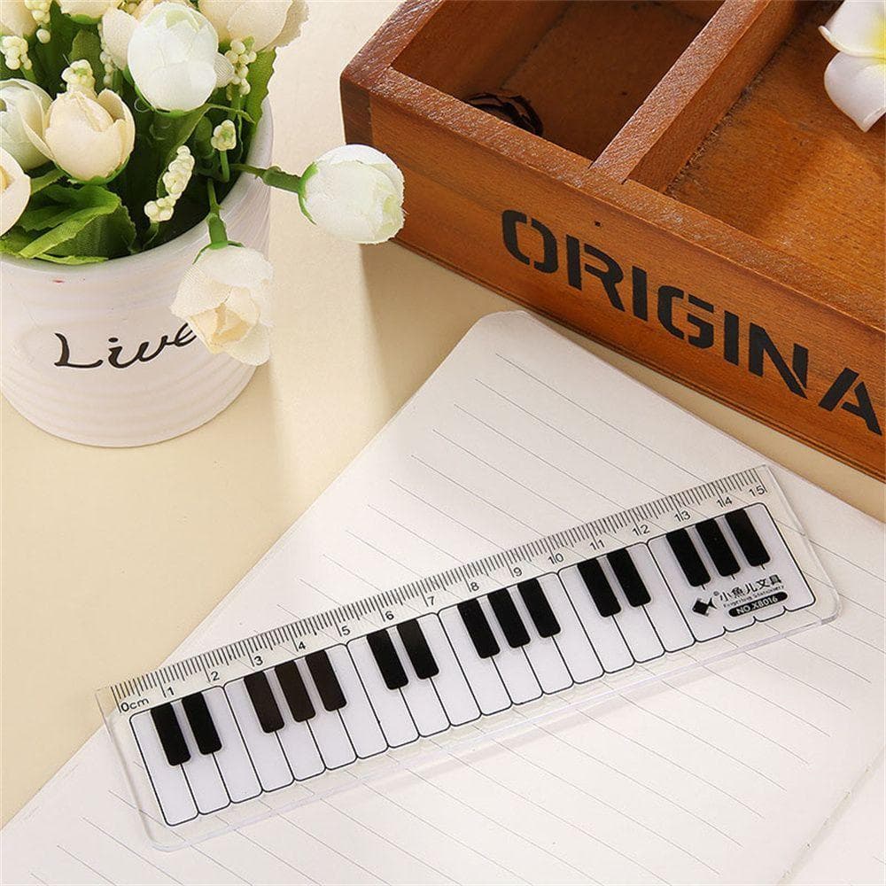 Réguas Retas Material Escolar De Escritório Régua De Escala Estudantes Portátil Plástico Preto Branco Notas Musicais