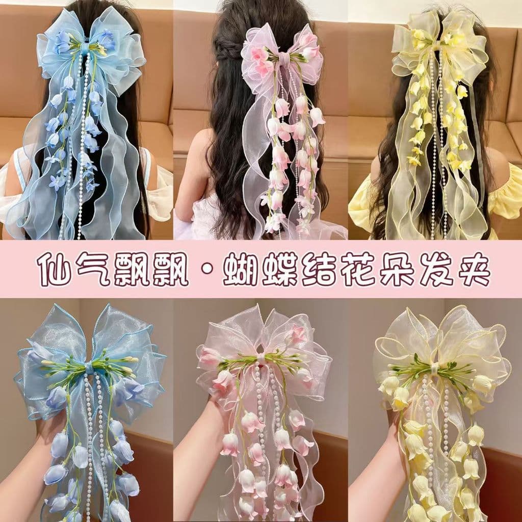 Novo estilo primavera estilo Bowknot lírio do vale doce bonito menina acessórios de cabelo traje diário combinando fita