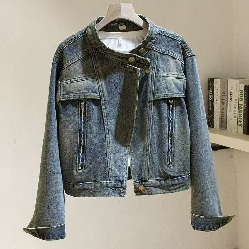 Moda jaqueta CULV gola Design na moda Denim jaqueta feminina 2025 outono pequeno All-Match solto moda jaqueta topo