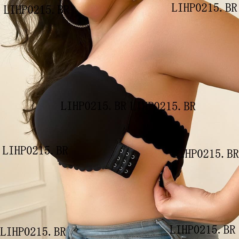 Sutiã Plus Size Reforçado Com Bojo Push-Up Sem Fio Sem Alças de Cor Sólida Envoltório Peito