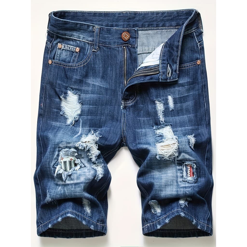 Shorts jeans masculinos verão rasgado remendo aleatório calças masculinas de pernas médias shorts justos retos desgastad