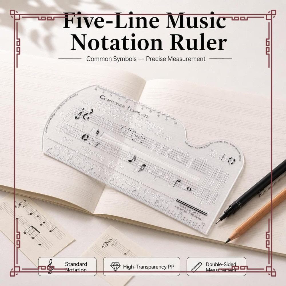 Ferramenta De Estêncil Musical , Régua De Modelo De Compositor De Música Multifuncional Transparente , Plástico