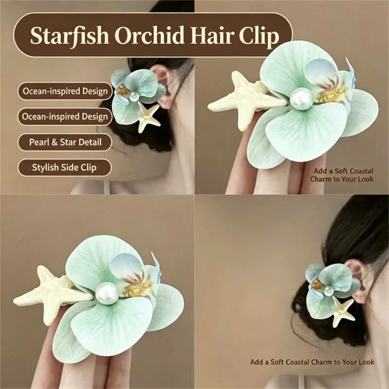 Nova estrela do mar Phalaenopsis grampo de cabelo estilo férias à beira-mar clipe lateral simulação flor acessórios para