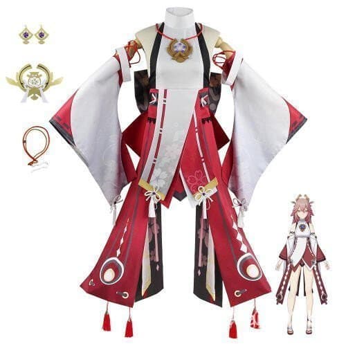 Fato de cosplay de Yae Miko de Genshin Impact, conjunto completo, uniforme de Halloween, AQNF.