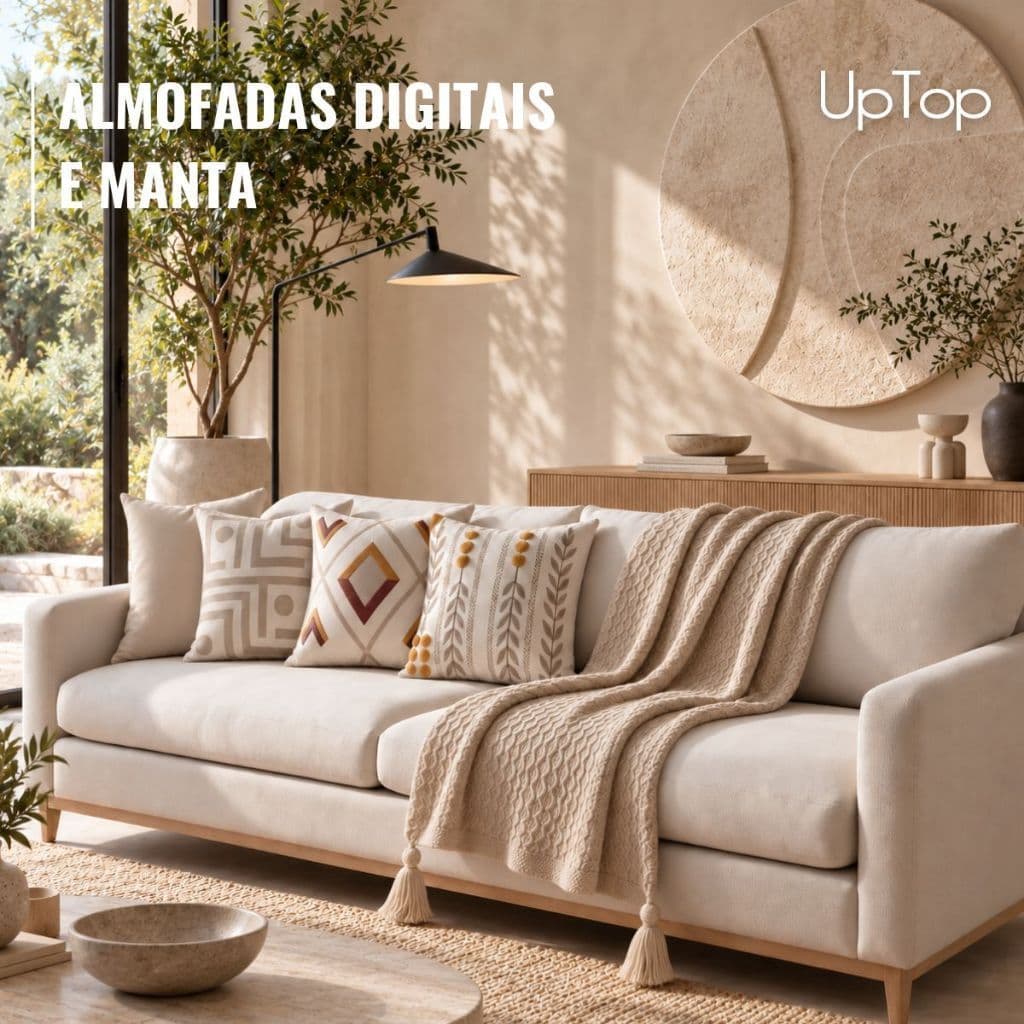 Kit Essence para Sofá –  Manta em Tricô com Pingentes + Almofadas Decorativas com Estampa Digitalizada