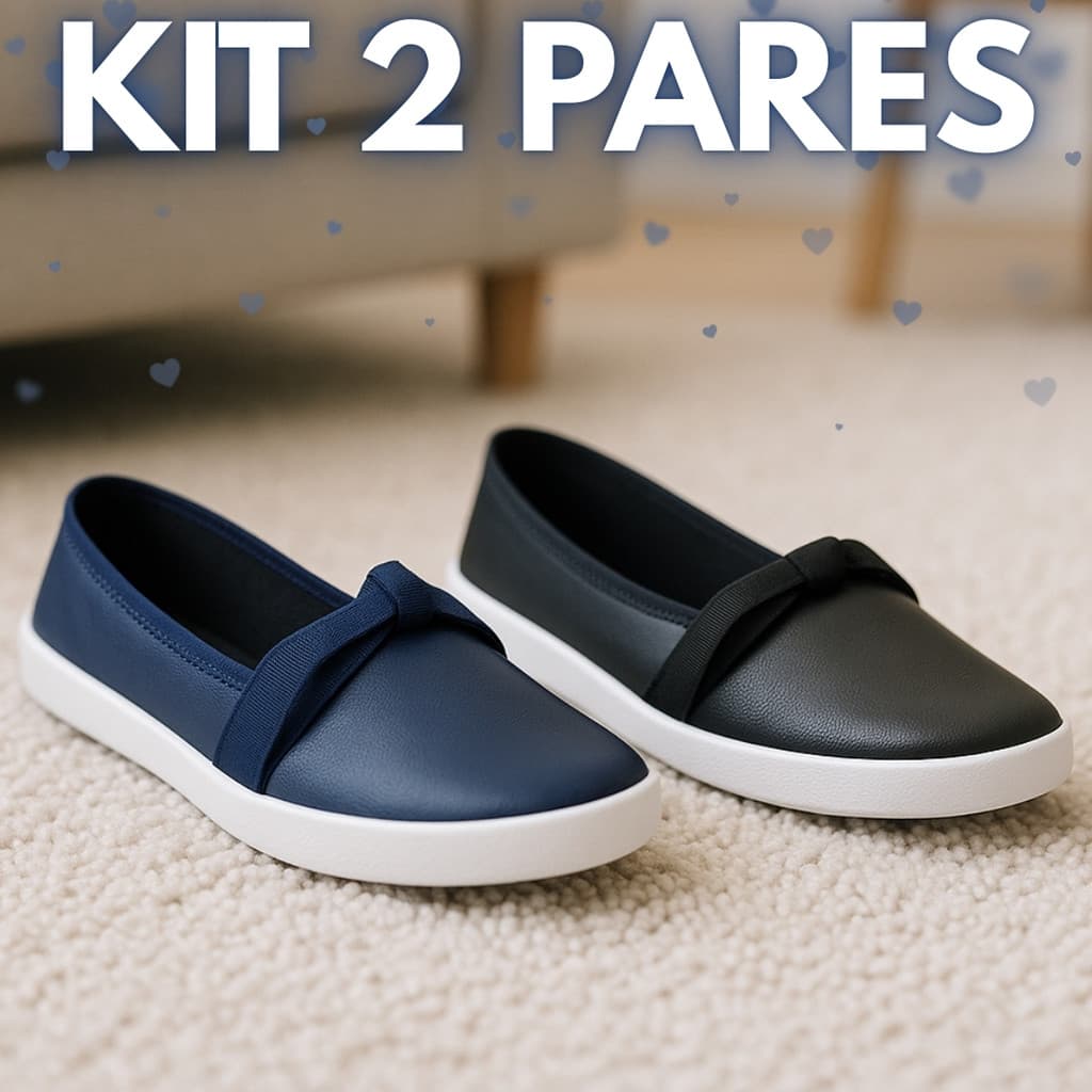 Kit 2 Pares Tênis Feminino Iate Slip On Flexível e Leve com Laço