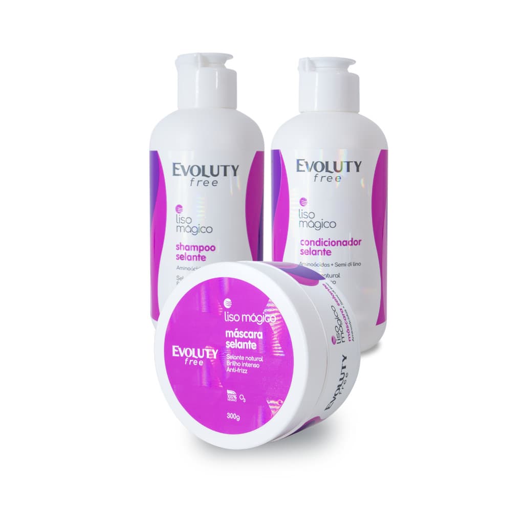 Kit Tratamento Liso Mágico Evoluty Free  Shampoo Condicionador Máscara Efeito Liso Anti Frizz