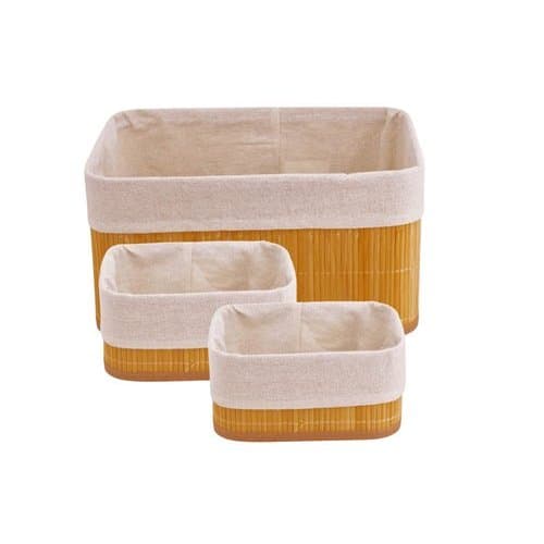 Kit 3 Cestos Organizadores Multiuso Fibra Bambu Natural Duravel Chic Armazenamento Pratico