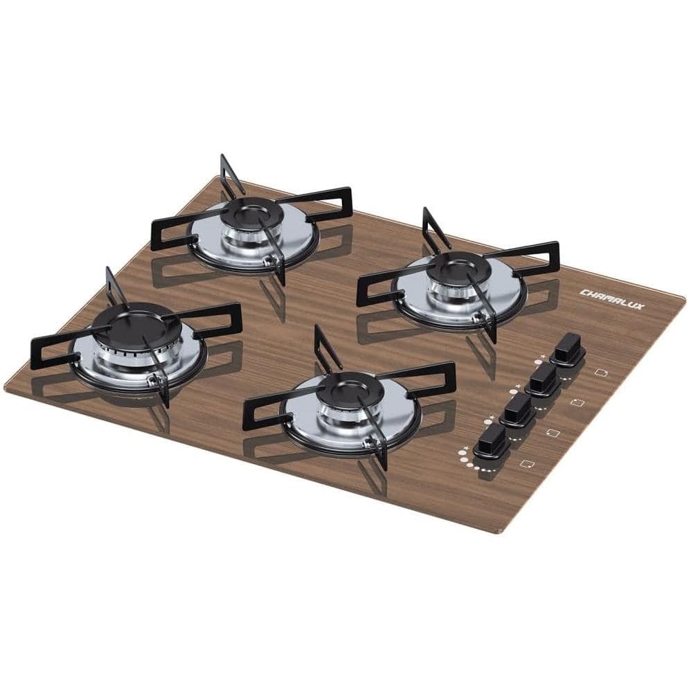 Fogão Cooktop a Gás 4 Bocas Ultra Chama Marrom Amadeirado Escuro Bivolt (127V/220V)