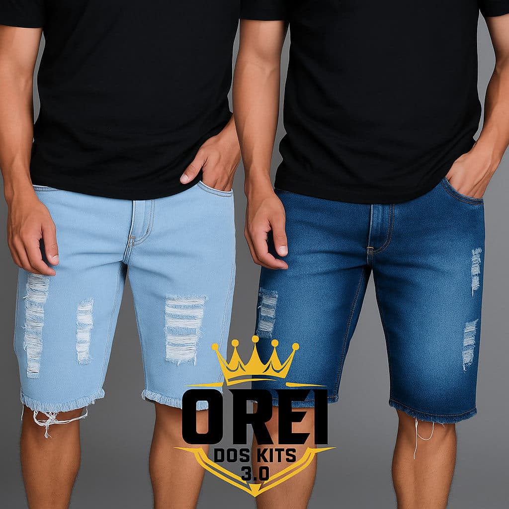2 Bermudas Jeans Desfiada com Lycra Direto da fabrica Masculino Envio hoje Especial fim do Ano