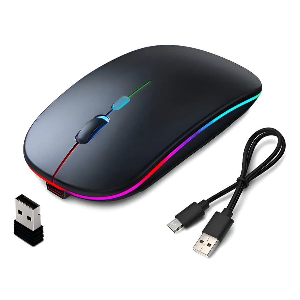 Mouse Sem Fio Recarregável Wireless Led Rgb 2.4ghz Bluetooth 1600 Dpi Usb Ergonômico
