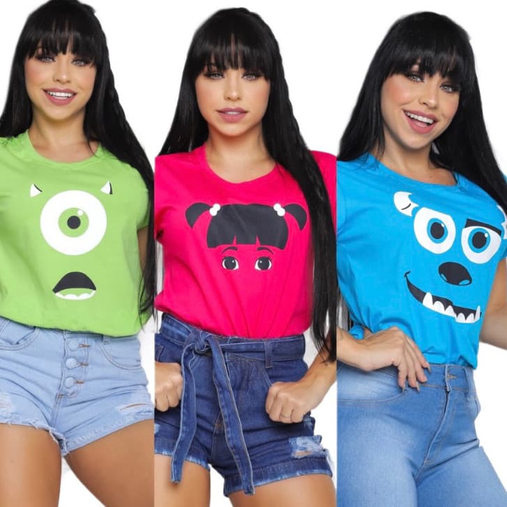 Camiseta Feminina Monstros Sa P ao Gg Algodão Personagens Moda Tema Aniversário TrendBox mANIA