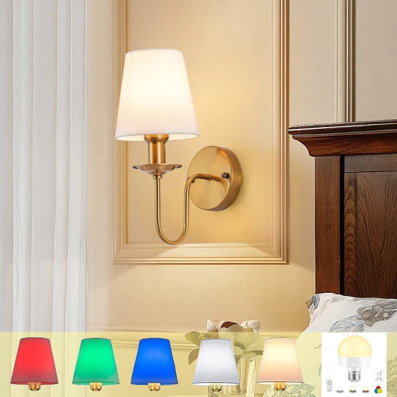 Lâmpada De Parede Recarregável Sem Fio Com Sombra De Tecido E Rgb Para Quarto , Sala De Estar , Escritório De Estudo