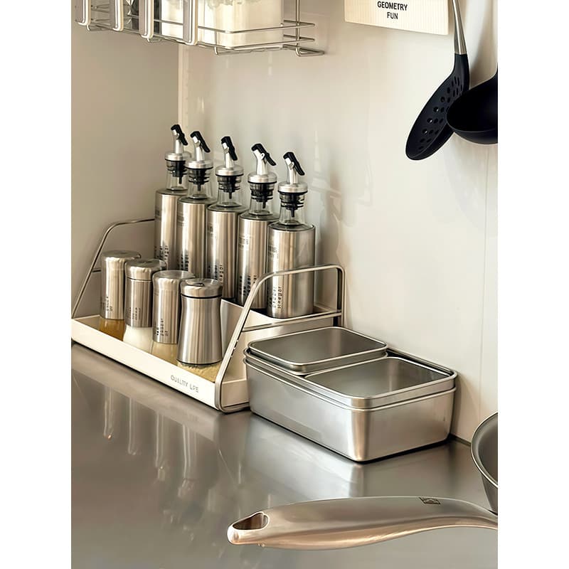 Rack de condimentos de cozinha bancada Multi-camada rack de armazenamento doméstico multifuncional aço inoxidável óleo s