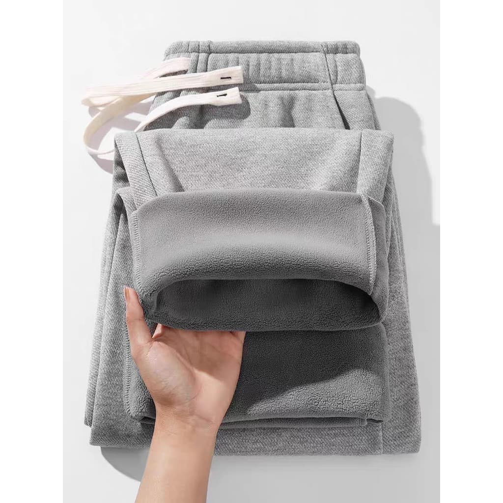 Outono inverno flor cinza forro de lã calças retas peso pesado 480g sarja engrossado calças casuais calças esportivas mo