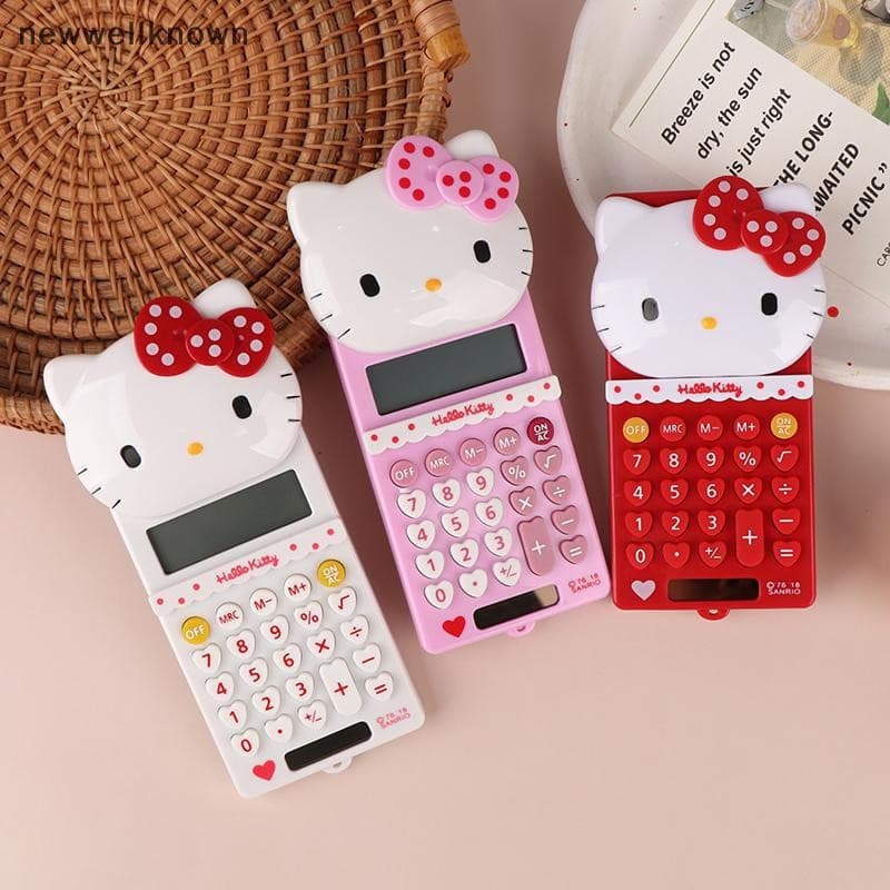 [newwellknown] Bonito Hello Kitty Mini Calculadora Cartoon KT Cat Portátil Capa Deslizante Material Escolar Ferramenta D