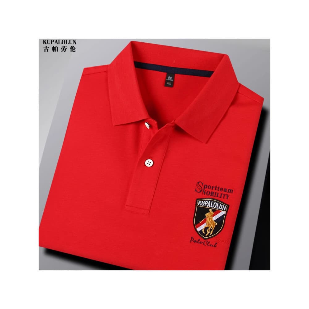 Camiseta masculina de manga comprida genuína lapela camisa polo grande camisa de golfe vermelha pai usar roupas superior