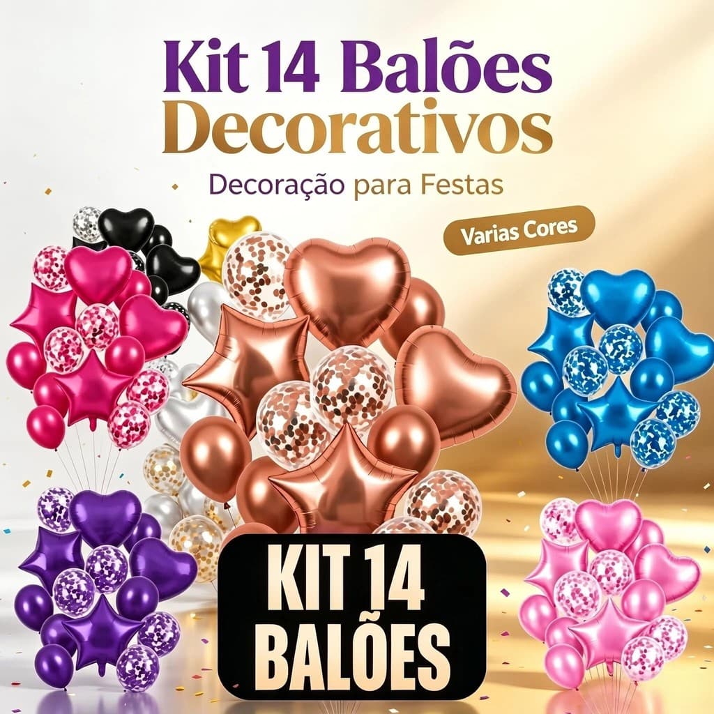 Kit 14 Balões Metalizados Buque Aniversario Bexigas Festa Decoração Enfeite Happy Birthday
