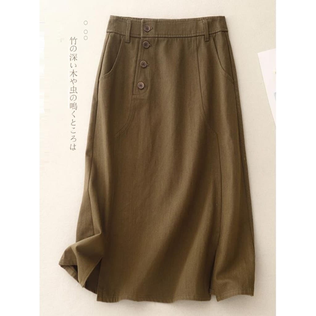 Moda Casual Retro algodão saia de cintura alta feminina primavera cor sólida elegante Commuter All-Match comprimento méd