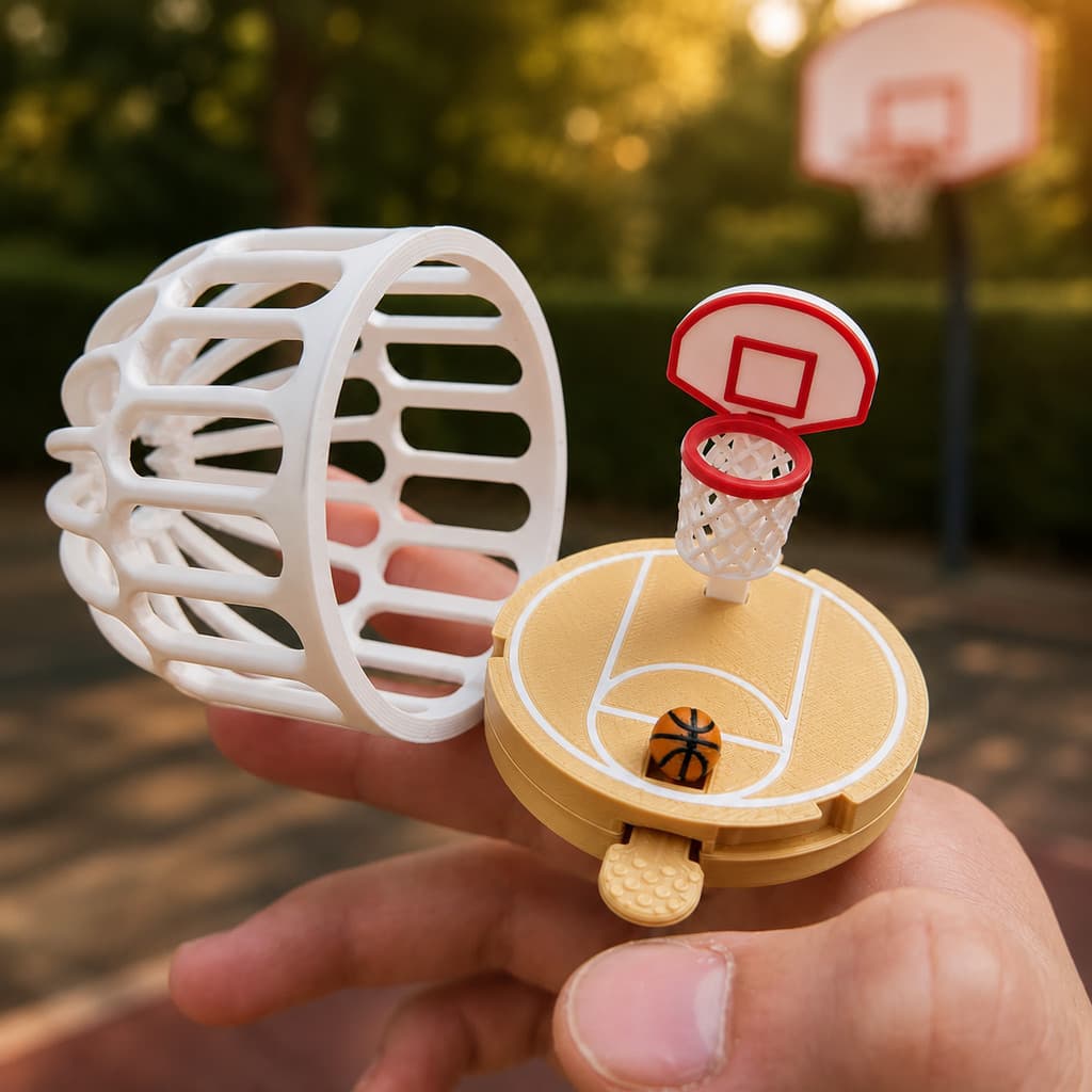 Mini Cesta de Basquete de Dedo Dobrável com Bola | Finger Basketball Interativo Portátil | Brinquedo Divertido para Mesa