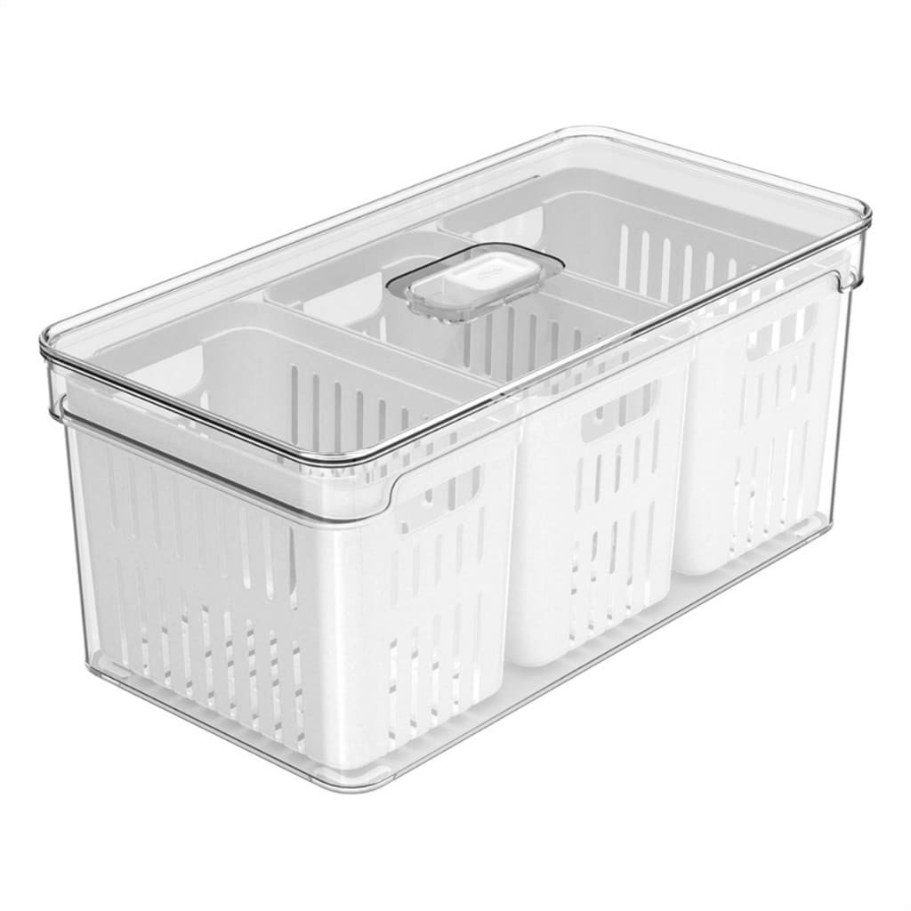 Organizador de Geladeira 5L com 3 Cestos Tampa Porta Frutas Legumes Vegetais Clear Fresh Ou