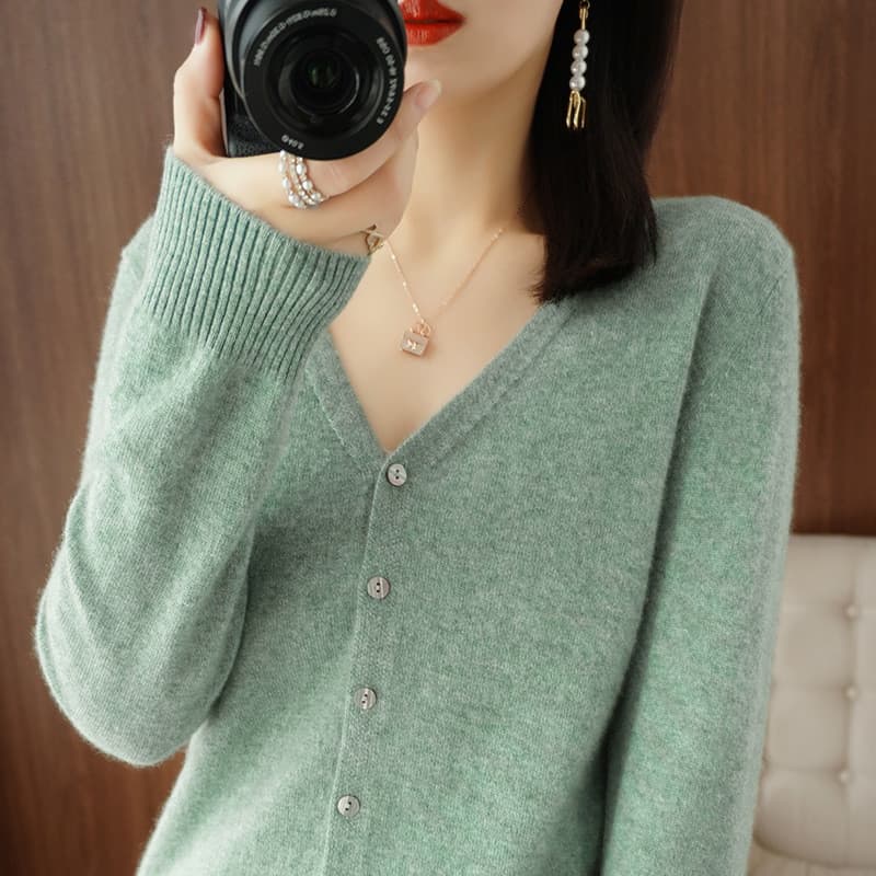 K malha Cardigan jaqueta feminina cor sólida exterior curto com decote em V primavera outono Casual camisola solta preto
