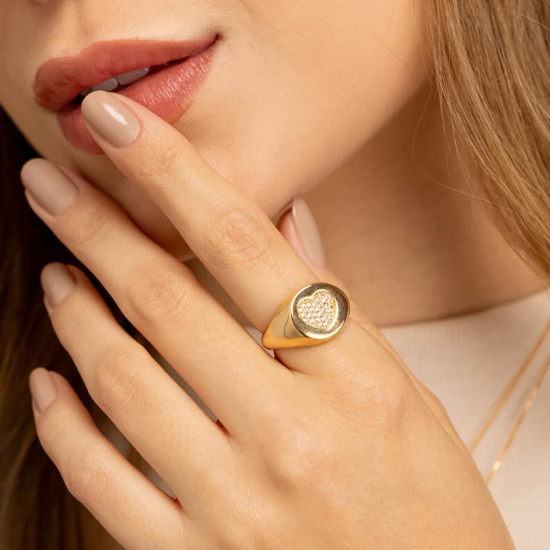Anel Coração Com Zircônias Ouro 18k Ou Prata 925