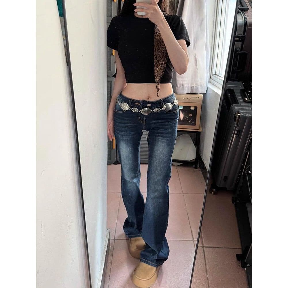 Americano Retro quente menina Micro-Lap Jeans feminino Design sentido fino-ajuste mais magro olhar cintura alta ins nich