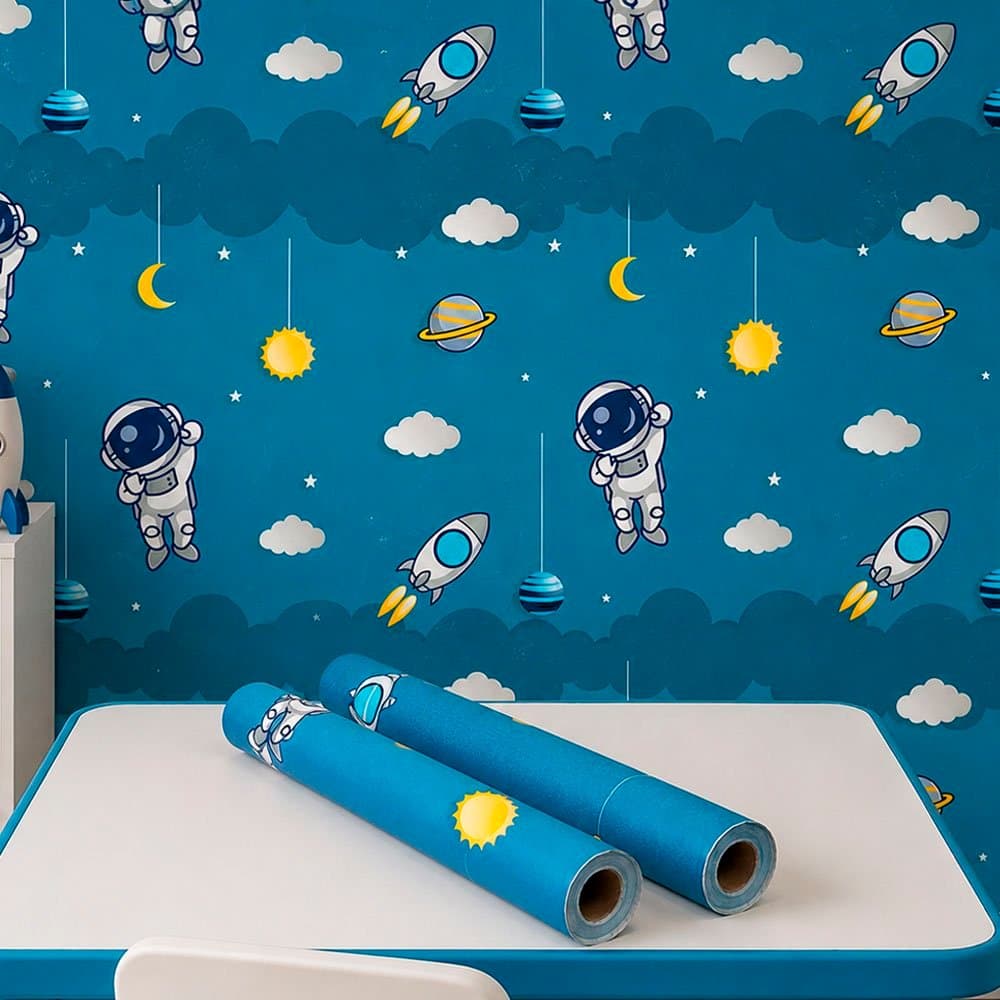 Rolo Adesivo Parede Quarto Espacial 5mx45cm 4,5m² Kit 2pçs