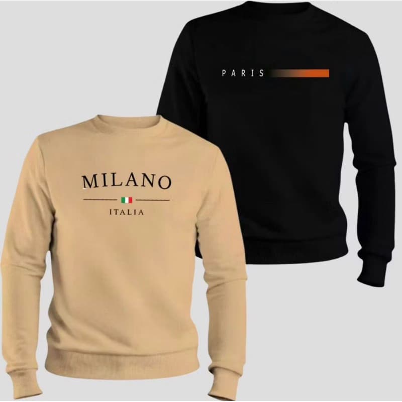 Kit 2 Moletom Masculino Algodão Milano Casaco Paris Flanelado Confortável Oferta Envio Imediato