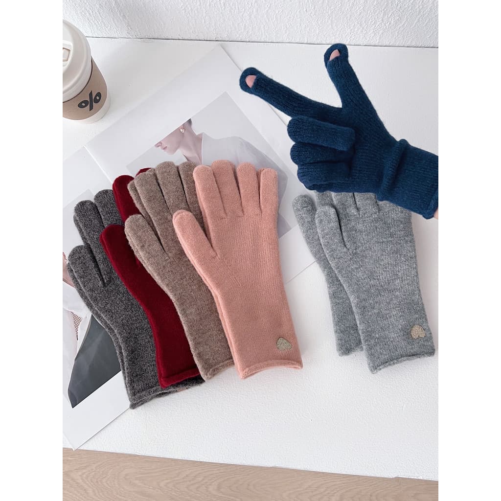 Novas luvas de lã cerosa macia feminina inverno quente malha dedo luvas tela toque ciclismo à prova vento frio