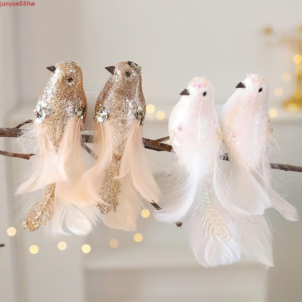 Pássaro De Espuma De Simulação JUNYUE , Pingentes De Árvore De Natal Com Brilho De Pombas Brancas , Enfeites De Pássaros