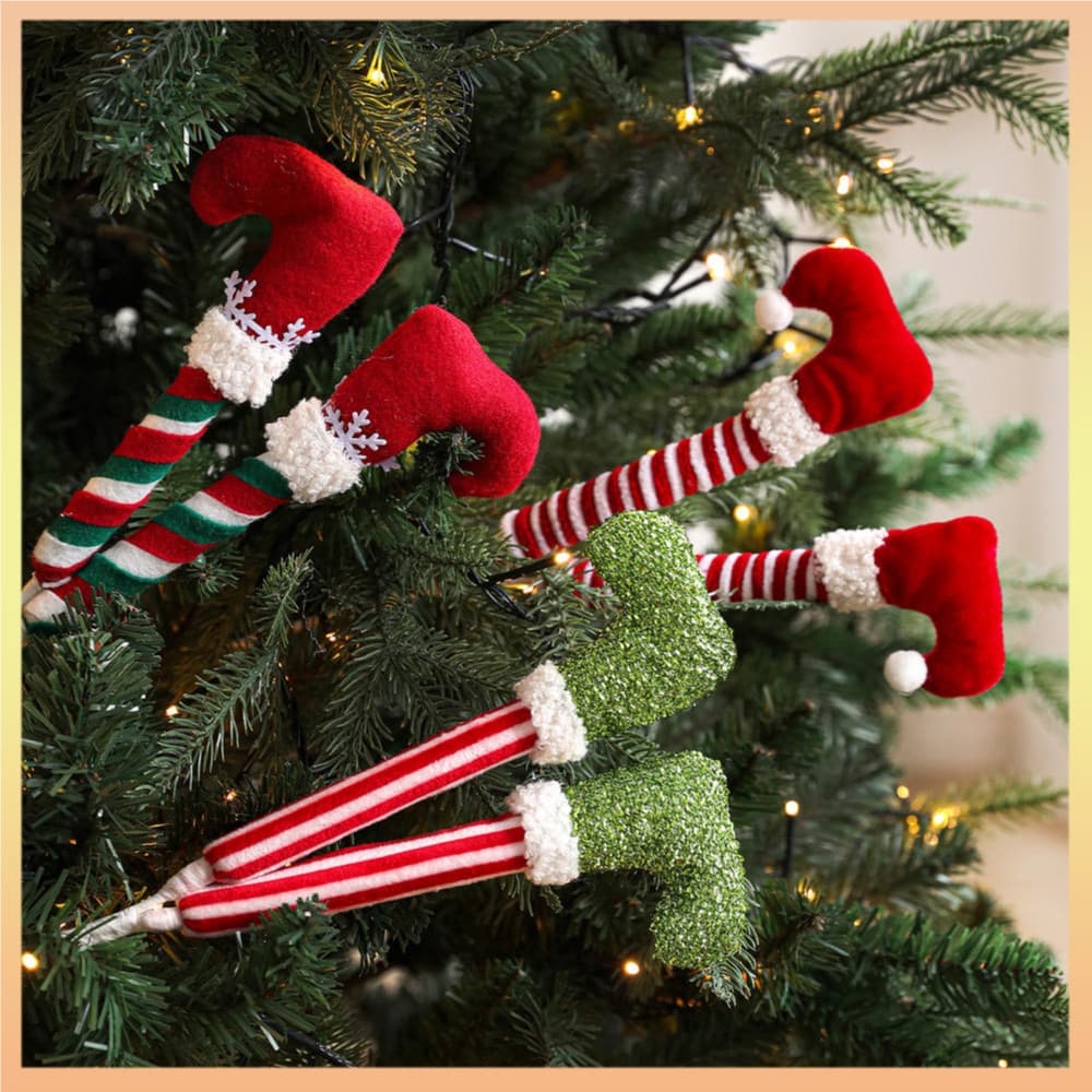Ornamento De Ramo De Elfo Feito À Mão Decoração De Festa De Natal Vermelha Brincalhão Perna Verde Para Férias Árvore Cas