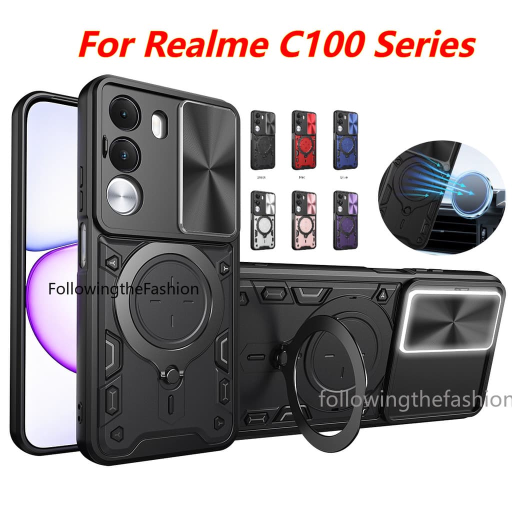 Capa Para Realme C100i 4G 2026 C100 C100i C100X Narzo Lite De Telefone Armadura Magnética Carro Com Suporte De Anel Prot