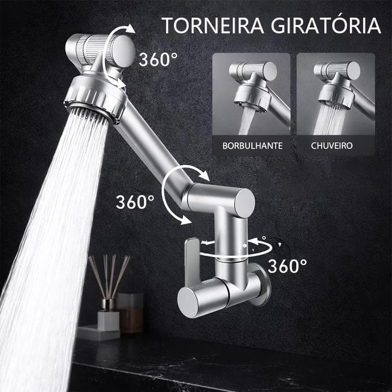 Torneira Giratória 360° Braço Robótico Aerador Dois Modos À Prova De Respingos Cozinha Banheiro